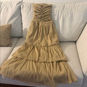 Strapless Tiered Gold Shimmer Dress – Elegant Party Dress